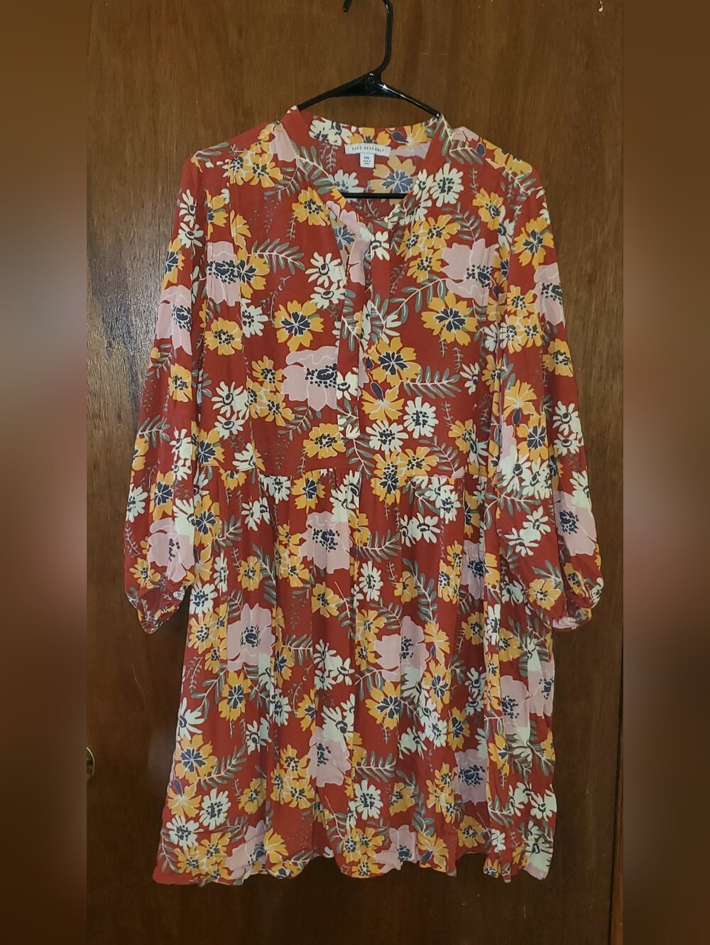 Free Assembly Floral Ruffle Babydoll Dress - Rust Multi Sz Xxl